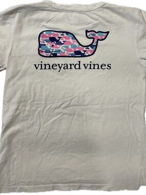 Vineyard Vines White Tee with Pink & Blue Camo Whale